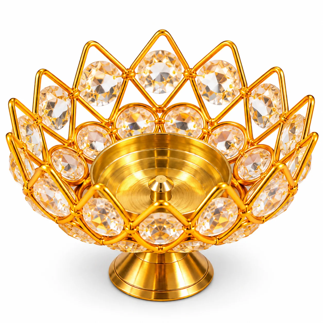 Shraviko Diamond Cut Glass Brass Akhand Jyot Diya